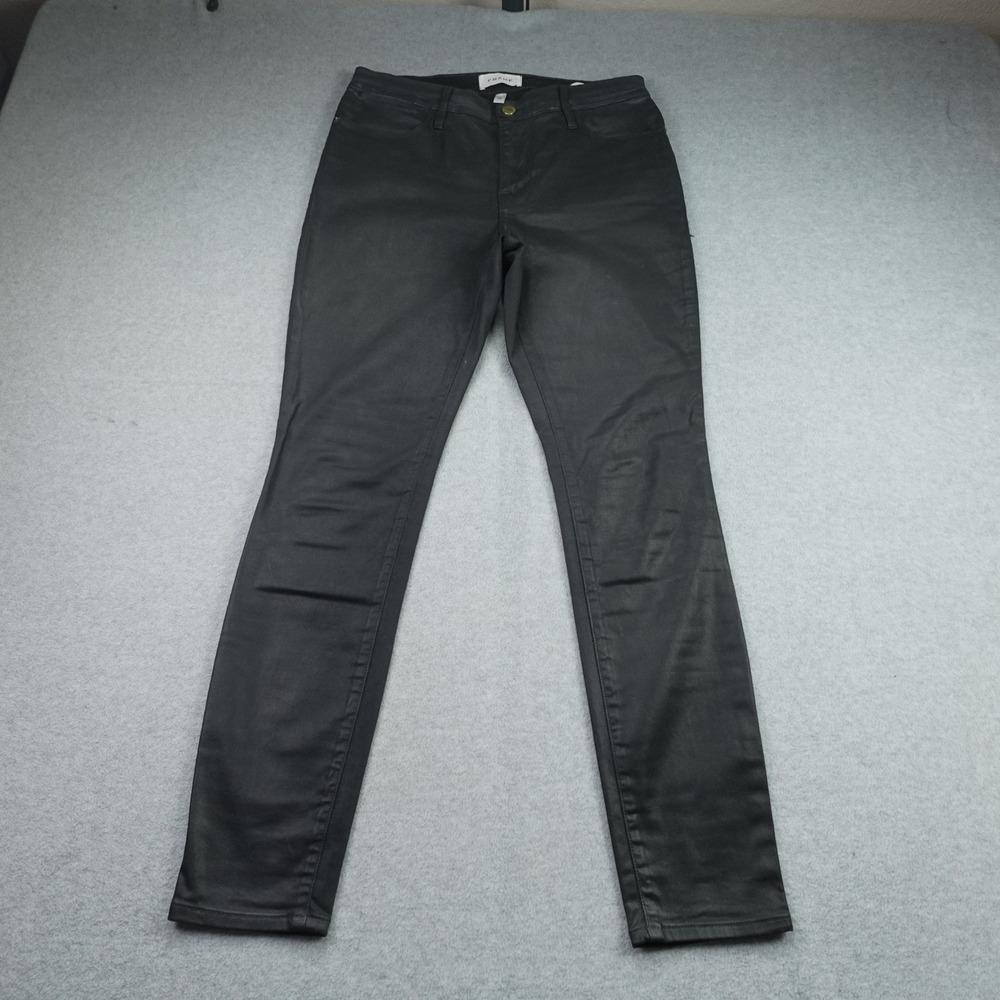 FRAME Pants Womens 28 Black Noir Coated Le High Skinny 5 Pocket